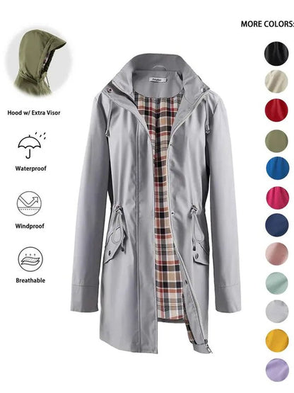 Effortless Black Coat for Women with High Neck Long Sleeve Belted Drawstring Zip Up Casual Style