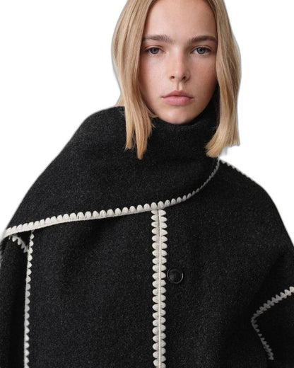 Effortless Black Coat for Women with Long Sleeve Fringe Oversized Pockets Casual Style