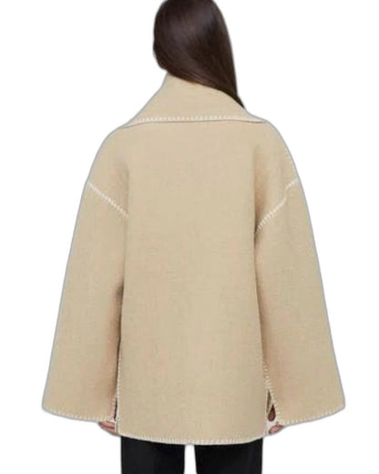 Effortless Black Coat for Women with Long Sleeve Fringe Oversized Pockets Casual Style