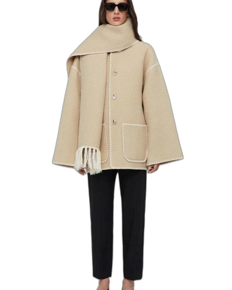 Effortless Black Coat for Women with Long Sleeve Fringe Oversized Pockets Casual Style