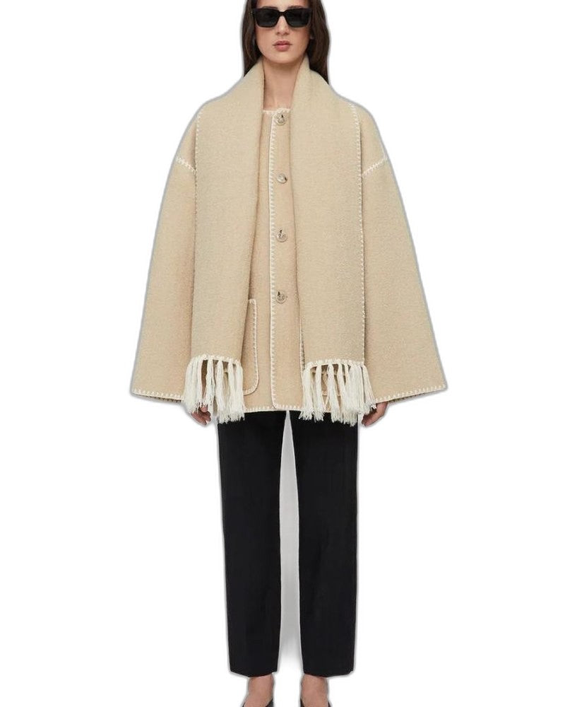 Effortless Black Coat for Women with Long Sleeve Fringe Oversized Pockets Casual Style