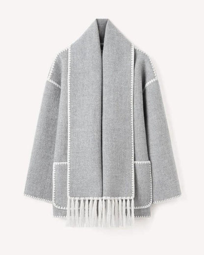 Effortless Black Coat for Women with Long Sleeve Fringe Oversized Pockets Casual Style