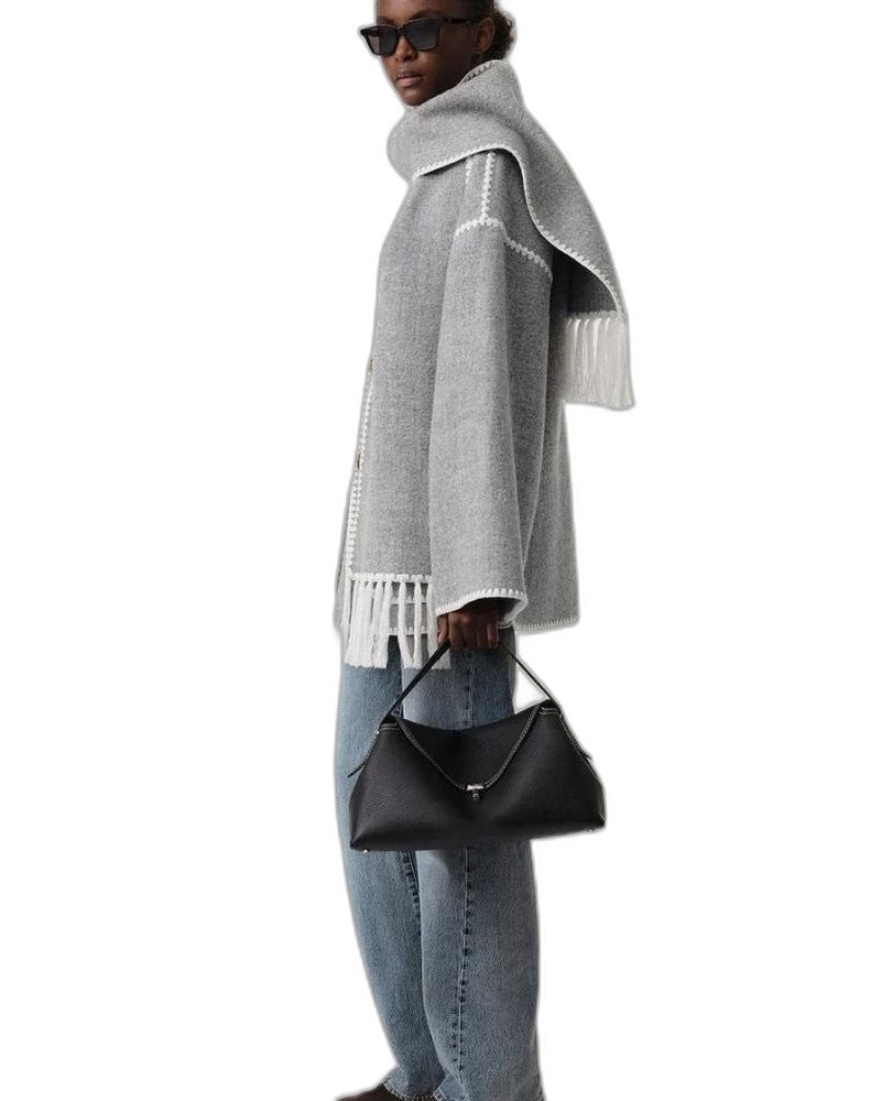 Effortless Black Coat for Women with Long Sleeve Fringe Oversized Pockets Casual Style