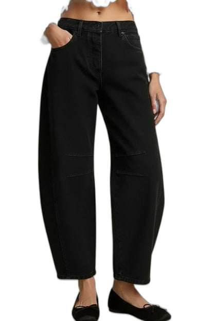 Effortless Black Denim Jeans for Women with Cropped Straight Leg Pockets Casual Style