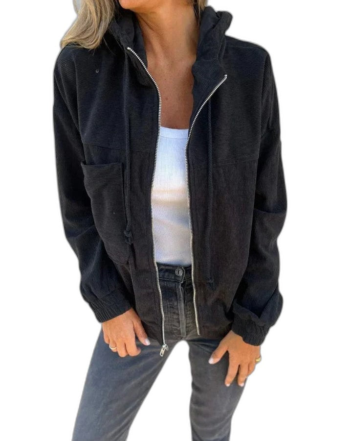 Effortless Black Jacket for Women with Collared Long Sleeve Cropped Casual Style