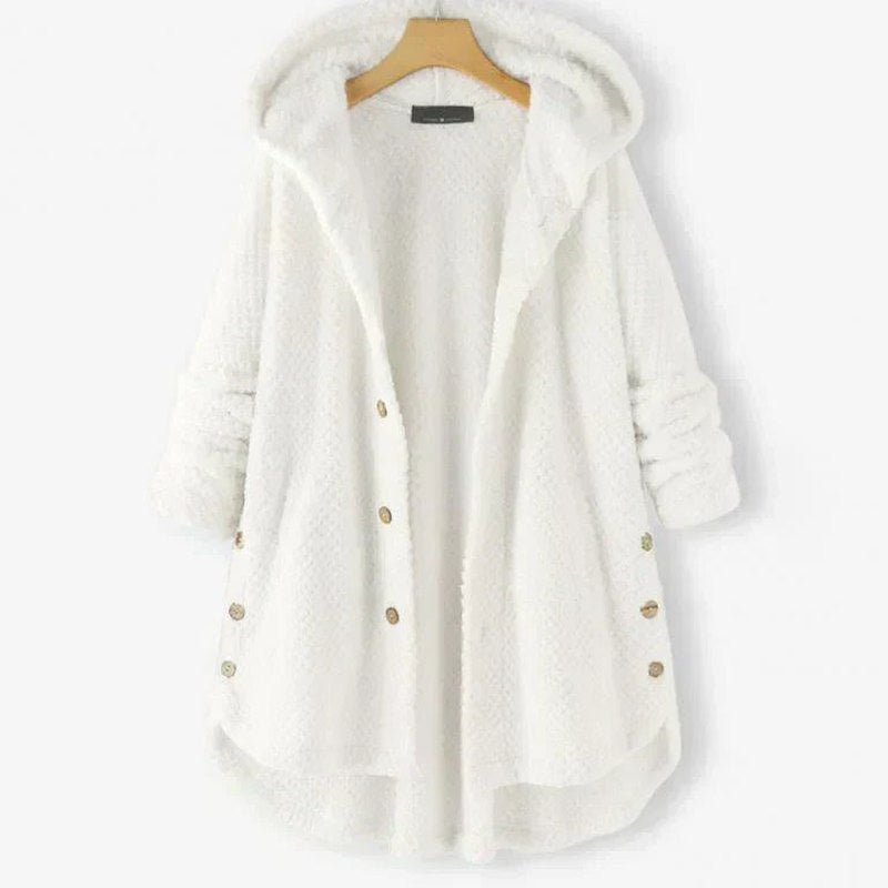 Effortless Black Knit Coat for Women with Long Sleeve Button Front Oversized Hooded Casual Style
