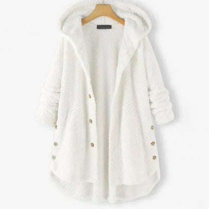 Effortless Black Knit Coat for Women with Long Sleeve Button Front Oversized Hooded Casual Style