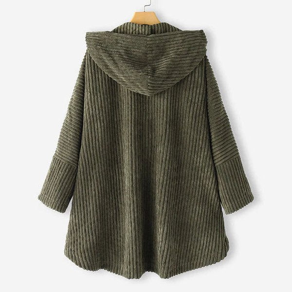 Effortless Black Knit Coat for Women with Long Sleeve Button Front Oversized Hooded Casual Style