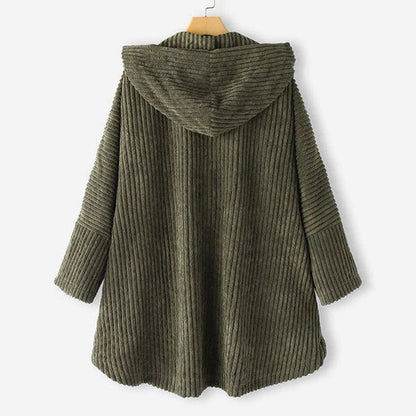 Effortless Black Knit Coat for Women with Long Sleeve Button Front Oversized Hooded Casual Style