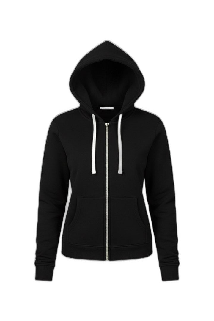 Effortless Black Knit Hoodie for Women with Long Sleeve Drawstring Pockets Casual Style
