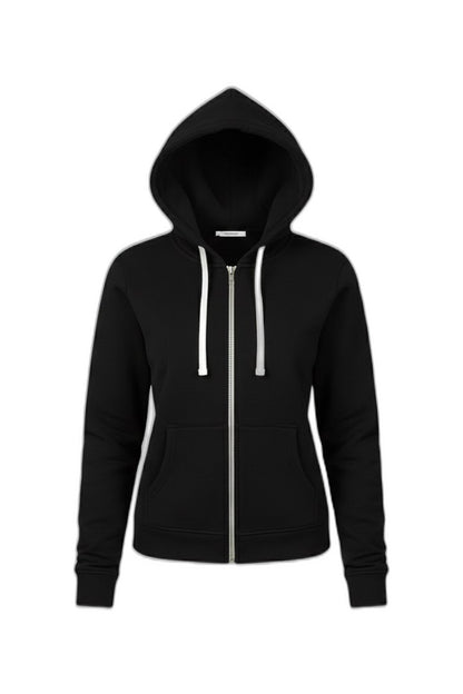 Effortless Black Knit Hoodie for Women with Long Sleeve Drawstring Pockets Casual Style