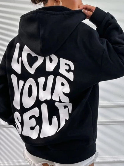 Effortless Black Knit Hoodie for Women with Long Sleeve Drawstring Pockets Casual Style