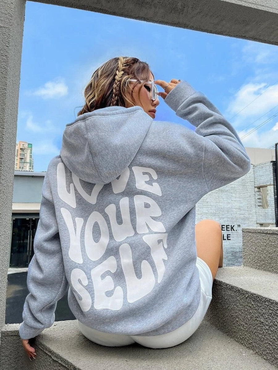 Effortless Black Knit Hoodie for Women with Long Sleeve Drawstring Pockets Casual Style