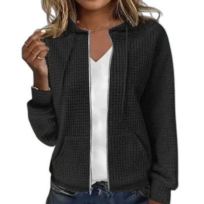 Effortless Black Knit Jacket for Women with Collared Long Sleeve Cropped Casual Style