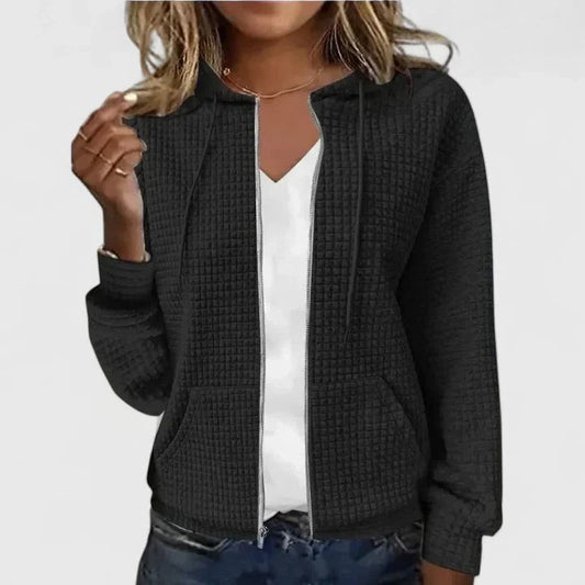 Effortless Black Knit Jacket for Women with Collared Long Sleeve Cropped Casual Style