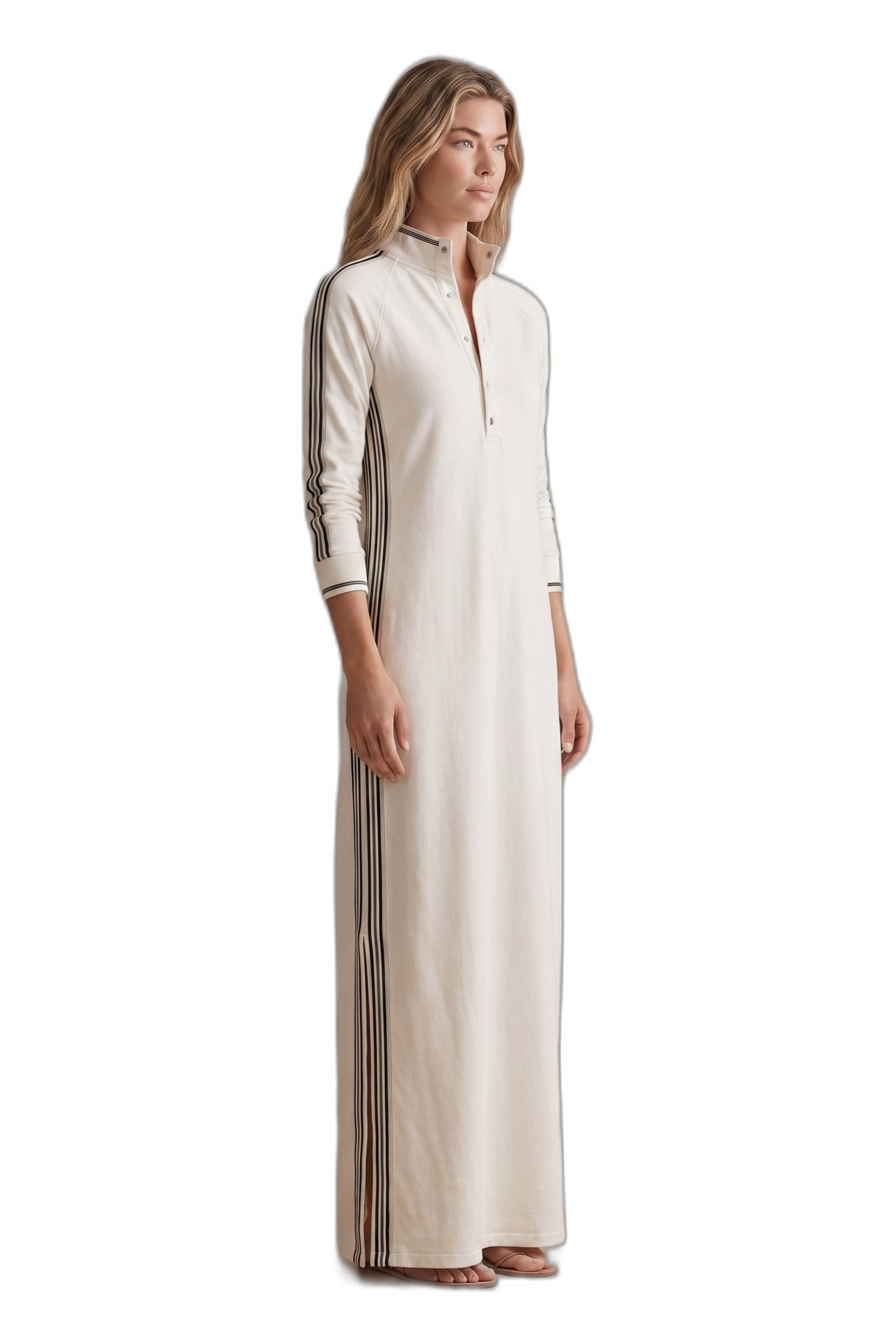 Effortless Black Knit Maxi Dress for Women with Collared Long Sleeve Button Front Straight Leg Casual Style