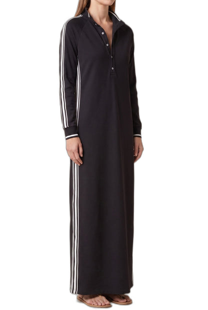 Effortless Black Knit Maxi Dress for Women with Collared Long Sleeve Button Front Straight Leg Casual Style