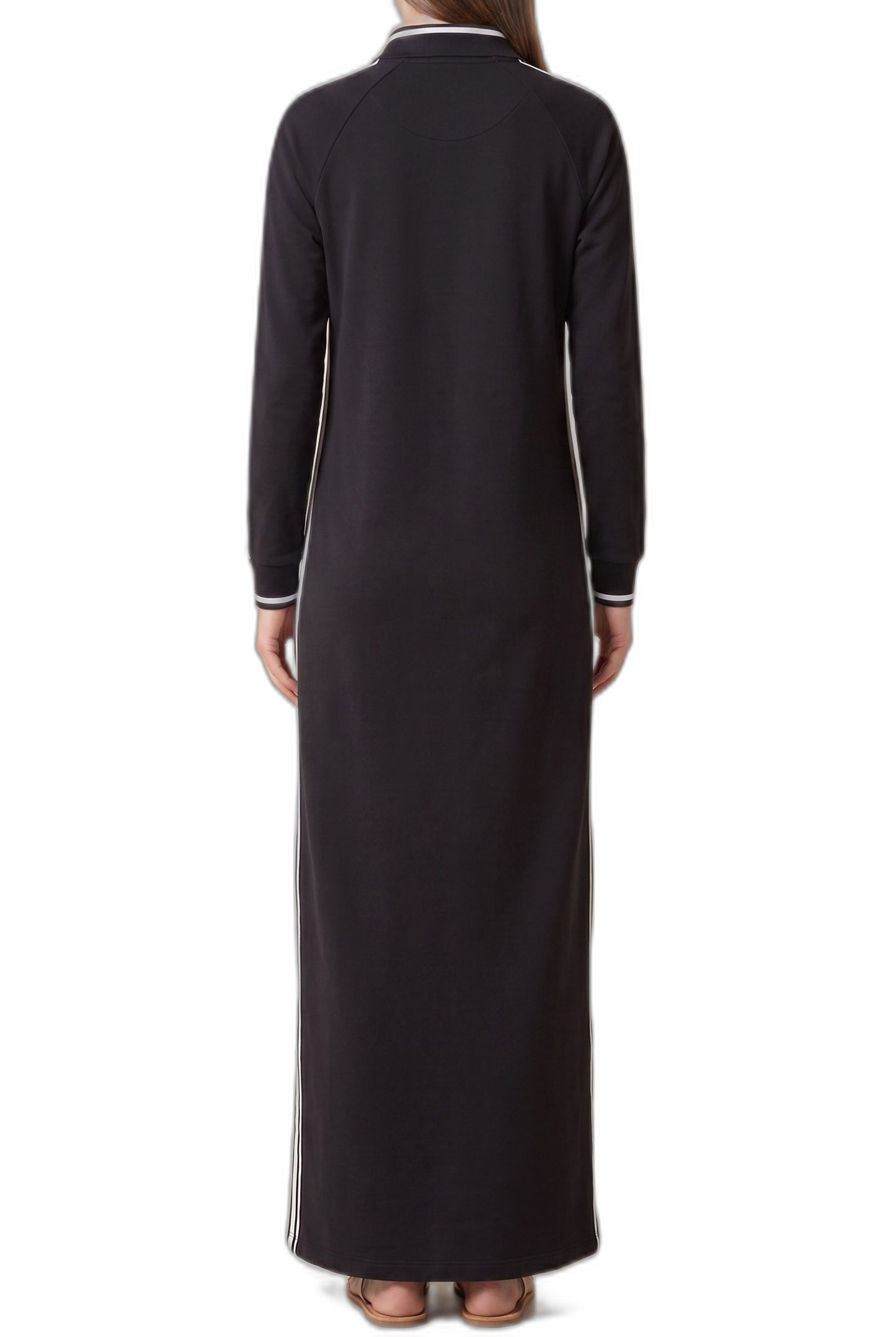 Effortless Black Knit Maxi Dress for Women with Collared Long Sleeve Button Front Straight Leg Casual Style
