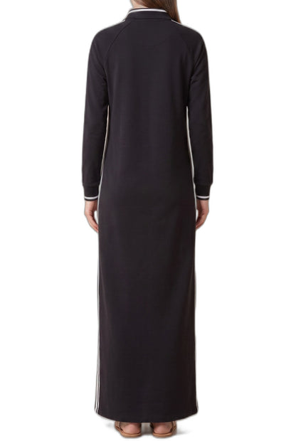 Effortless Black Knit Maxi Dress for Women with Collared Long Sleeve Button Front Straight Leg Casual Style