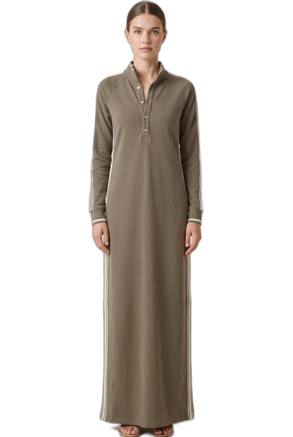 Effortless Black Knit Maxi Dress for Women with Collared Long Sleeve Button Front Straight Leg Casual Style