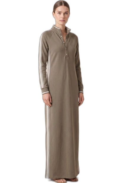 Effortless Black Knit Maxi Dress for Women with Collared Long Sleeve Button Front Straight Leg Casual Style
