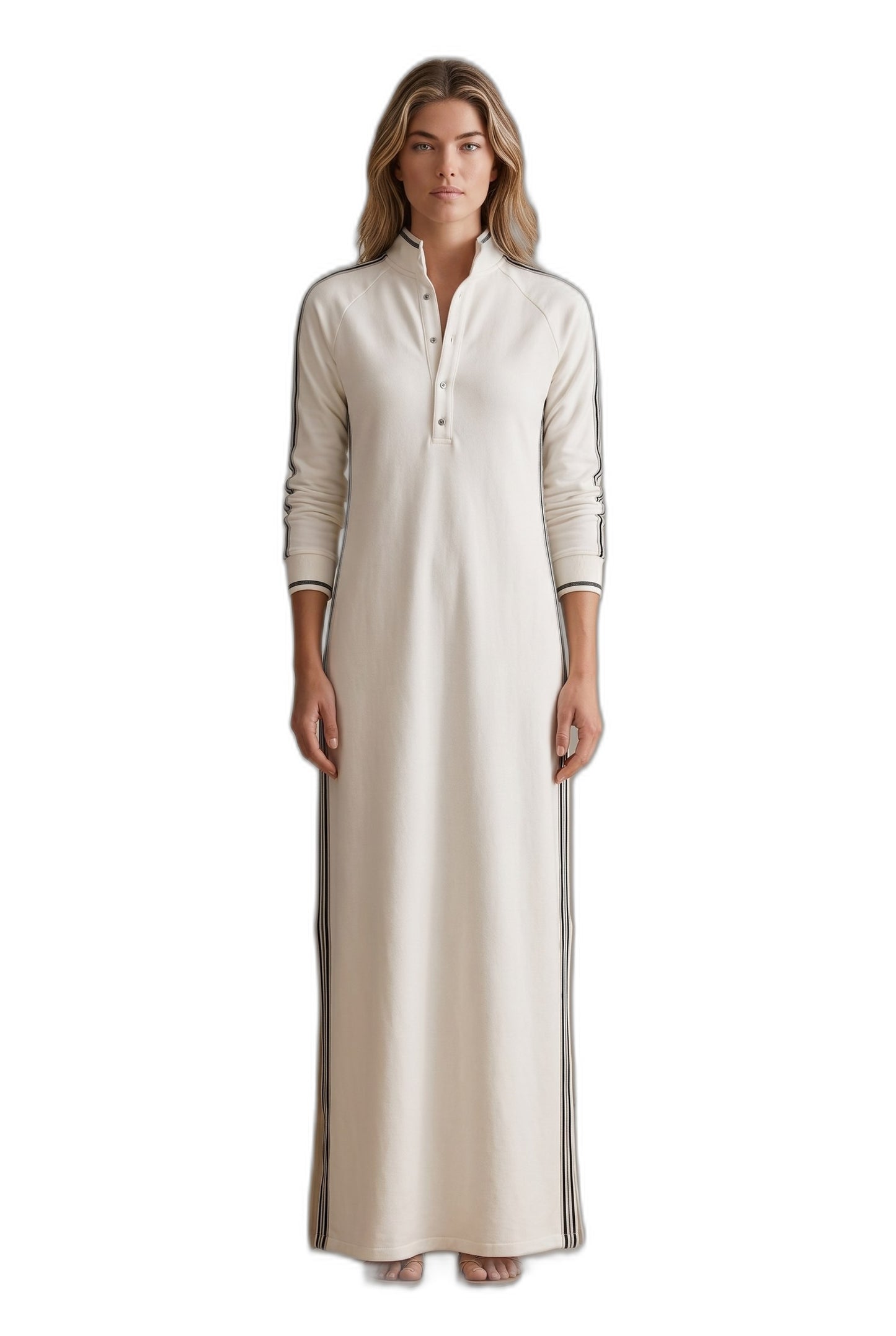 Effortless Black Knit Maxi Dress for Women with Collared Long Sleeve Button Front Straight Leg Casual Style