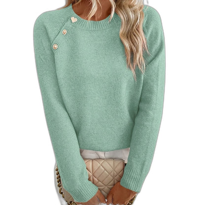 Effortless Black Knit Sweater for Women with Crew Neck Long Sleeve Button Front Casual Style