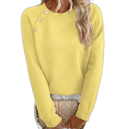 Effortless Black Knit Sweater for Women with Crew Neck Long Sleeve Button Front Casual Style