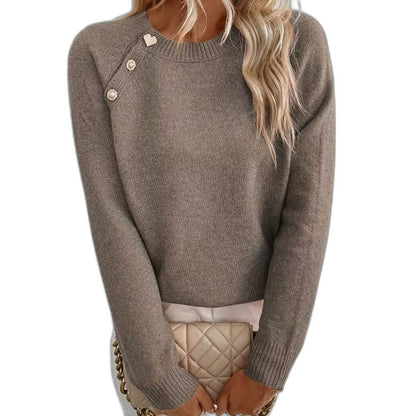 Effortless Black Knit Sweater for Women with Crew Neck Long Sleeve Button Front Casual Style