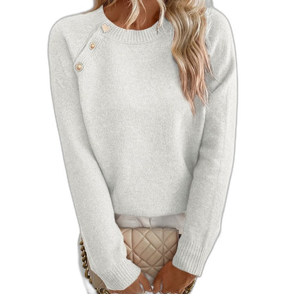 Effortless Black Knit Sweater for Women with Crew Neck Long Sleeve Button Front Casual Style