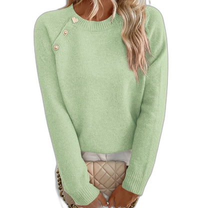 Effortless Black Knit Sweater for Women with Crew Neck Long Sleeve Button Front Casual Style