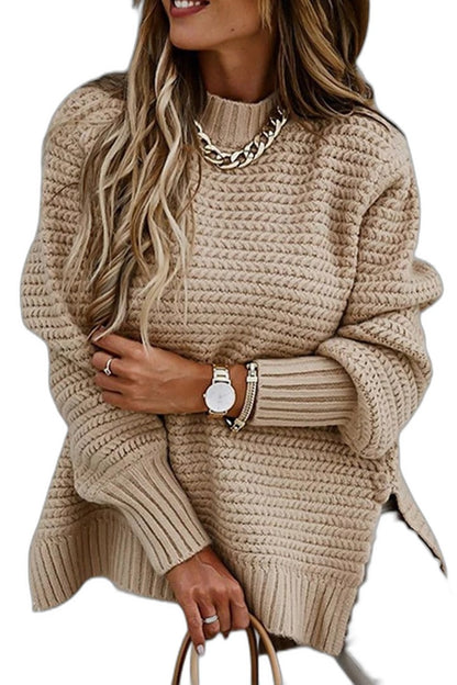 Effortless Black Knit Sweater for Women with Crew Neck Long Sleeve Oversized Casual Style
