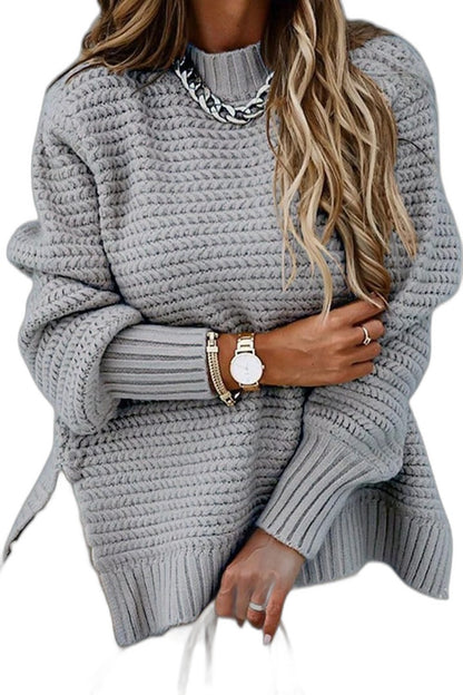 Effortless Black Knit Sweater for Women with Crew Neck Long Sleeve Oversized Casual Style