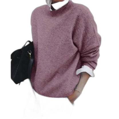 Effortless Black Knit Sweater for Women with Crew Neck Long Sleeve Oversized Casual Style