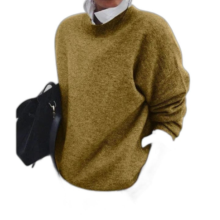 Effortless Black Knit Sweater for Women with Crew Neck Long Sleeve Oversized Casual Style