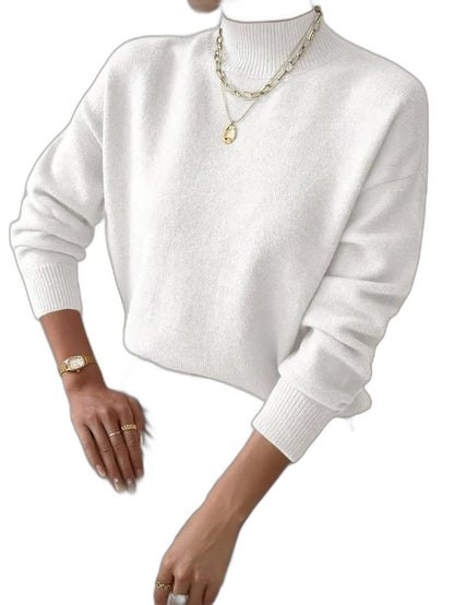 Effortless Black Knit Sweater for Women with High Neck Long Sleeve Casual Style