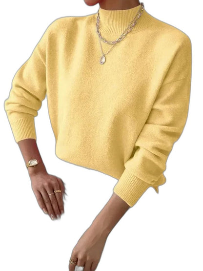 Effortless Black Knit Sweater for Women with High Neck Long Sleeve Casual Style