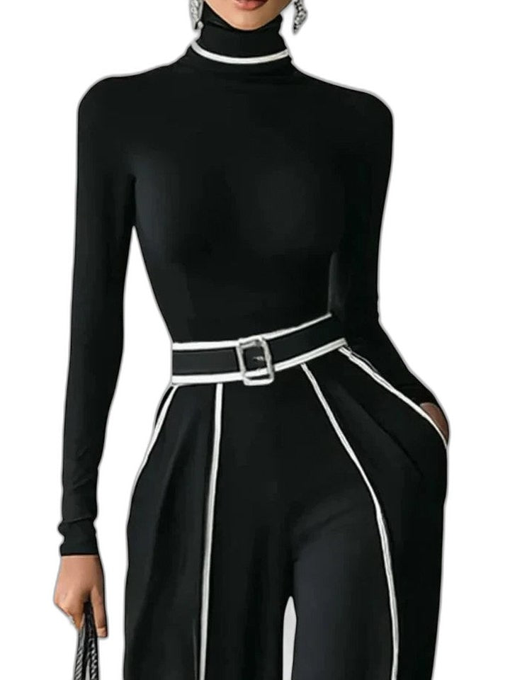 Effortless Black Knit Sweater for Women with Turtleneck Long Sleeve Casual Style