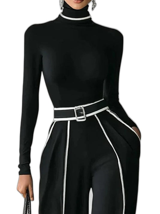 Effortless Black Knit Sweater for Women with Turtleneck Long Sleeve Casual Style