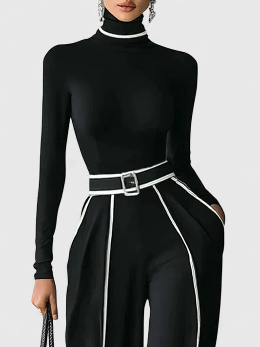 Effortless Black Knit Sweater for Women with Turtleneck Long Sleeve Casual Style