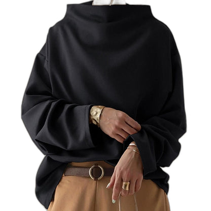 Effortless Black Knit Sweater for Women with Turtleneck Long Sleeve Oversized Casual Style
