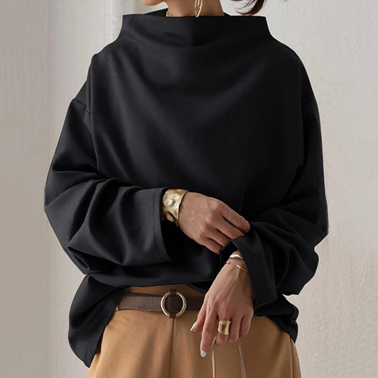 Effortless Black Knit Sweater for Women with Turtleneck Long Sleeve Oversized Casual Style