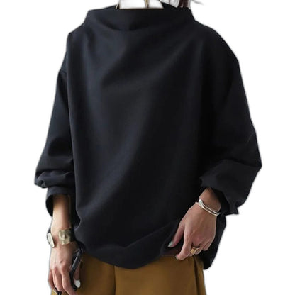 Effortless Black Knit Sweater for Women with Turtleneck Long Sleeve Oversized Casual Style