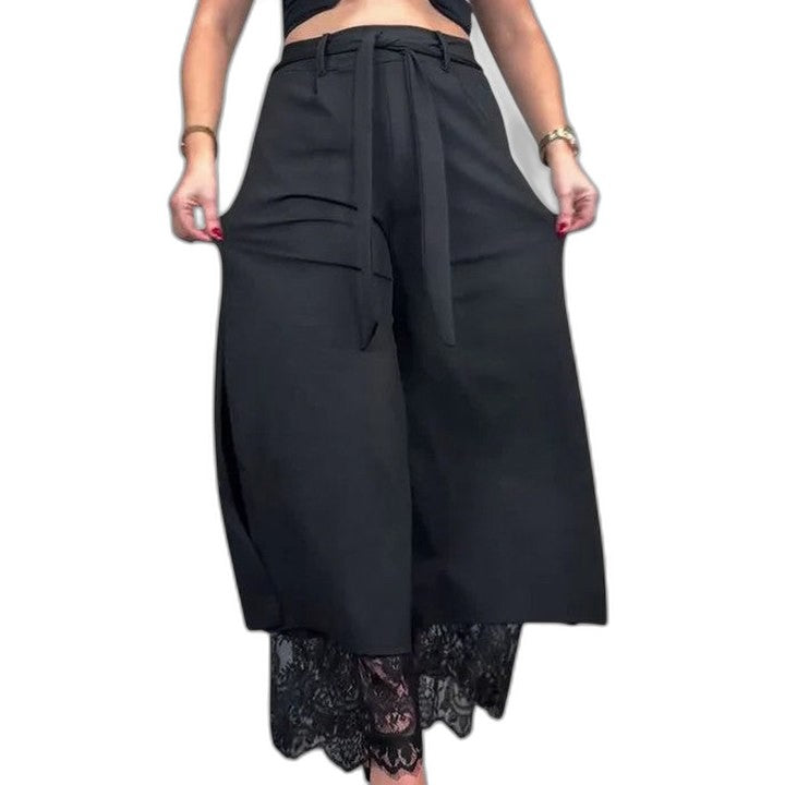 Effortless Black Lace Wide Leg Pants for Women with High Waisted Casual Style
