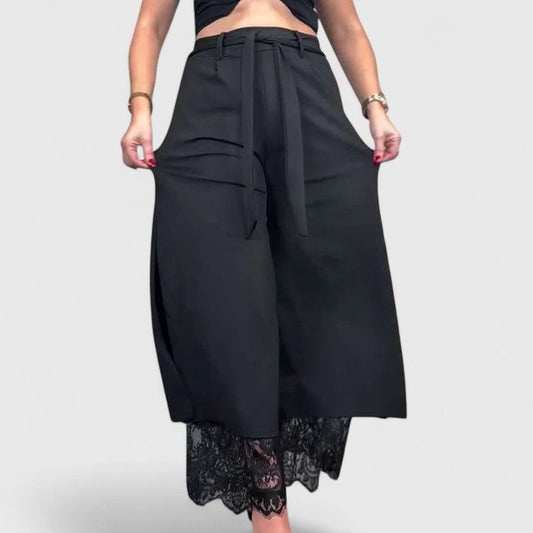 Effortless Black Lace Wide Leg Pants for Women with High Waisted Casual Style