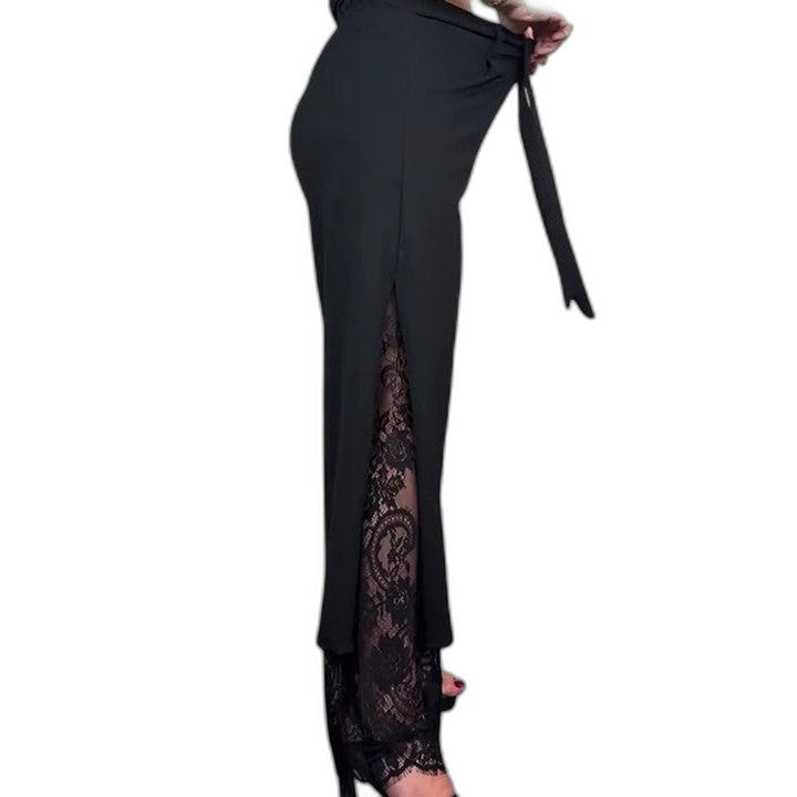 Effortless Black Lace Wide Leg Pants for Women with High Waisted Casual Style