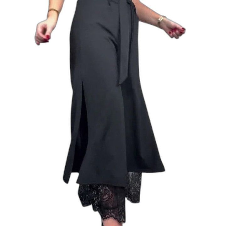 Effortless Black Lace Wide Leg Pants for Women with High Waisted Casual Style