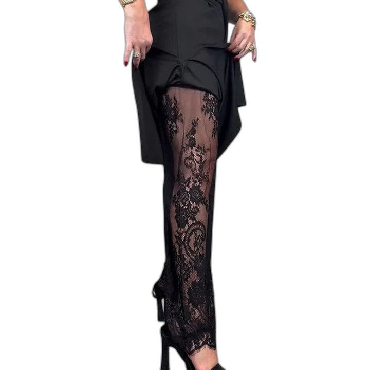 Effortless Black Lace Wide Leg Pants for Women with High Waisted Casual Style