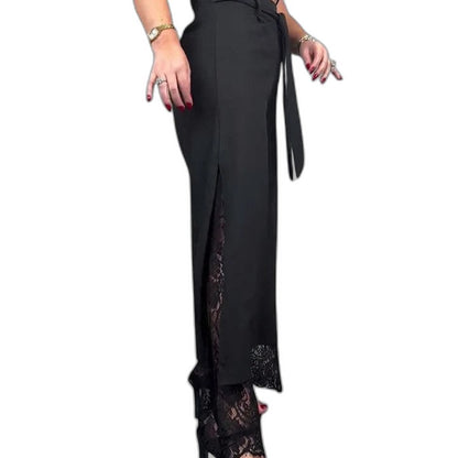 Effortless Black Lace Wide Leg Pants for Women with High Waisted Casual Style