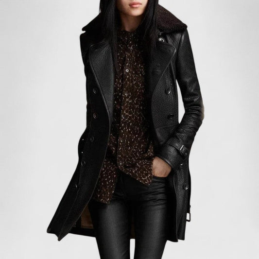 Effortless Black Leather Jacket for Women with Collared Long Sleeve Casual Style
